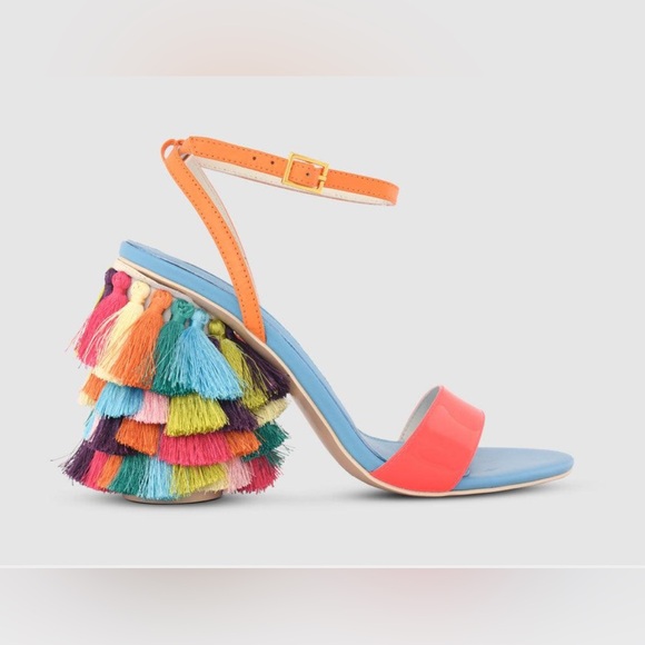 Kat Maconie Designer Colorful Fringe Tassel “Olive” Chunky Heel Sandals 6/Eu 37 - Picture 2 of 12